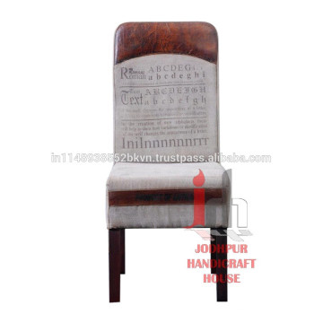 Vintage Leather Printed Canvas Wood Dining Chair